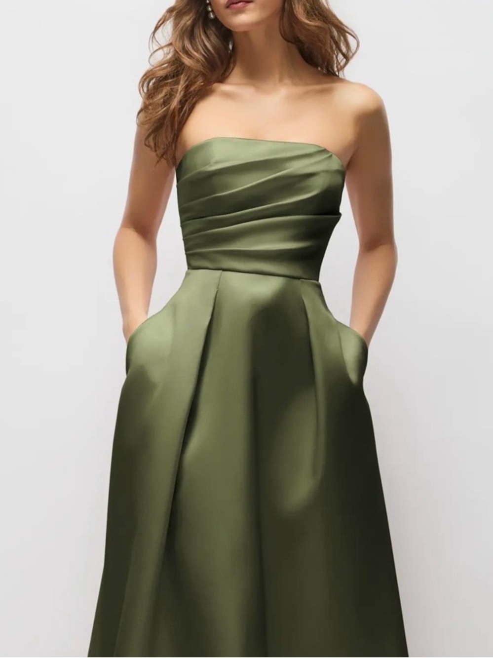 Alfred Sung D889 olive green Strapless Satin Sleeveless Polyester Dress, Size 8